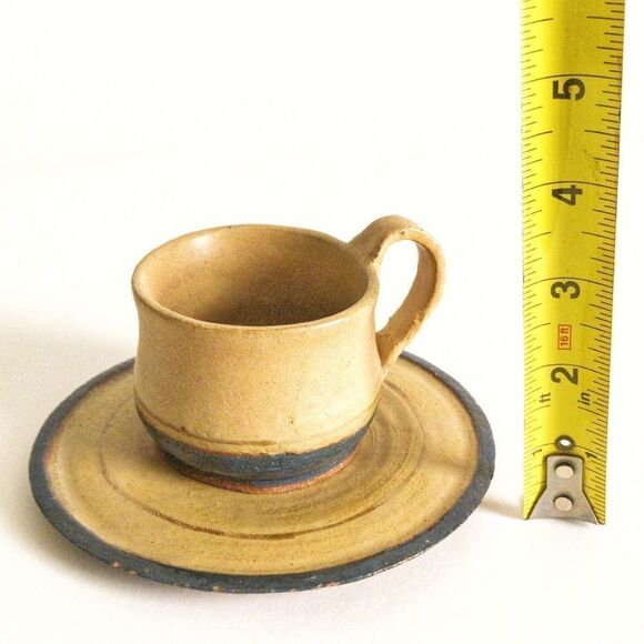 Hand Thrown Artisan Pottery Coffee Cup & Saucer - Picture 7 of 8